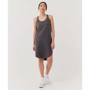 Pact Field Racerback Dress Charcoal Gray Organic Cotton Hemp Size L High-Low Hem